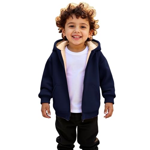 Kids Fleece Jacket Unisex Sherpa Lined Zip Up Hoodie Boys Girls Winter Warm Hooded Sweatshirt with Pockets3