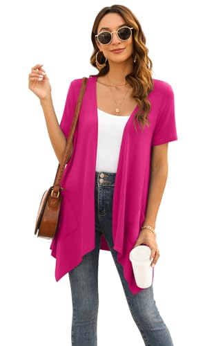 Image of Veryoung Floral Short Sleeve Cardigans for Women Casual Drape Open Front Lightweight Summer Cardigan with Pocket High Low Hem
