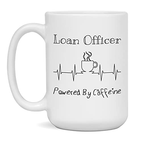 Loan Officer Powered By Caffeine Funny Coffee Lover EKG ECG Gift Mug, 15-Ounce White