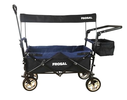 FROSAL Bollerwagen Loki faltbar Transportwagen klappbar schwarz-blau Kinder Klappbollerwagen PU Räder – Bild 5