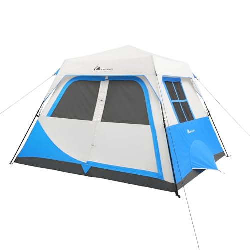 MOON LENCE Instant Cabin Tent for 6 or 8 Person - Set Up in 60 Seconds, Waterproof with Removable Rainfly, Easy Setup Pop Up Family Camping Tent, Blue