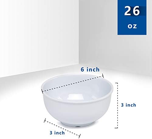 6piece Soup Bowls Set - 6 Inch Melamine Cereal Bowls for Indoor and Outdoor Use, 26oz, White, Unbreakable …