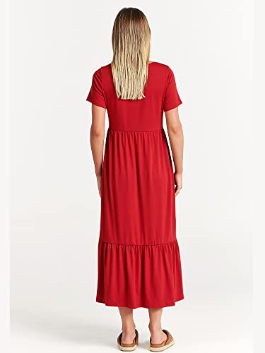 Image of ANRABESS Womens 2026 Summer Casual Maxi Dress A line Tiered Flowy Short Sleeve Crewneck T Shirt Beach Travel Long Dresses