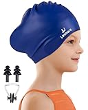 Kinder-Badekappe mit langem Haar für Mädchen und Jungen, 3 Größen, Silikon-Badekappe für Alter...
