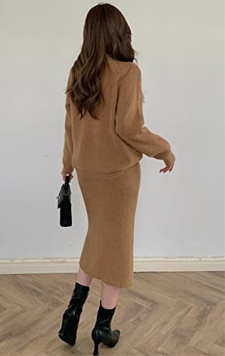 chouyatou Women's Two Piece Sweater Skirt Sets Knit Sweater Top Bodycon Skirt 2 Piece Outfits2