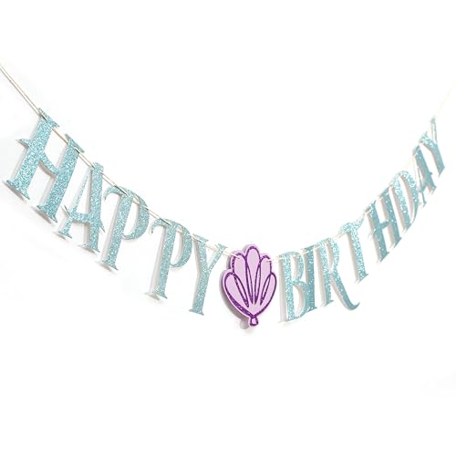 Blue Seashell Happy Birthday Banner - Mermaid Birthday Party Decorations Mermaid Birthday Banner Ocean Beach Under The Sea Sign For Under The Sea Party Decorations