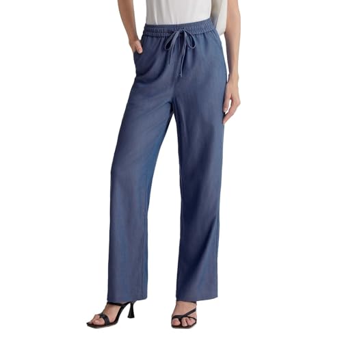 Womens Wide Leg High Rise Jeans Elastic Waist with Drawstring