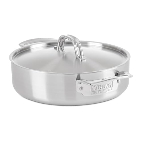Viking 5-Ply Casserole Pot with Lid, 3.4 Quart Stainless Steel Cooking Pan, Dishwasher and Oven Safe, Induction Ready, Satin Finish