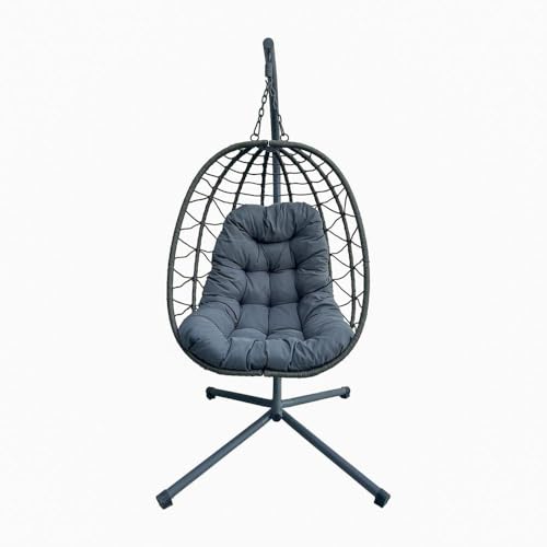 YOEVU - Silla Colgante con Soporte y Cojín Acolchado – Tipo Columpio Estilo Boho, Estructura Reforzada, Resistente al Agua, para Jardín, Terraza, Balcón o Interior, Confort y Diseño (Gris)