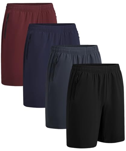 TanBridge 4 Pack Men's Gym Shorts Running Athletic Workout Shorts Lightweight Stretch Shorts for Men with Zipper Pockets