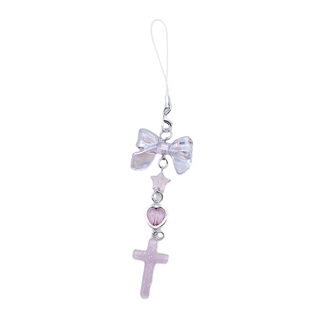 xbiez Sweet Cool Bowknot Heart Cross Charm Pendant Phone Straps Pocket Keychain Strap Hanging Decoration for Keys Bag Purse