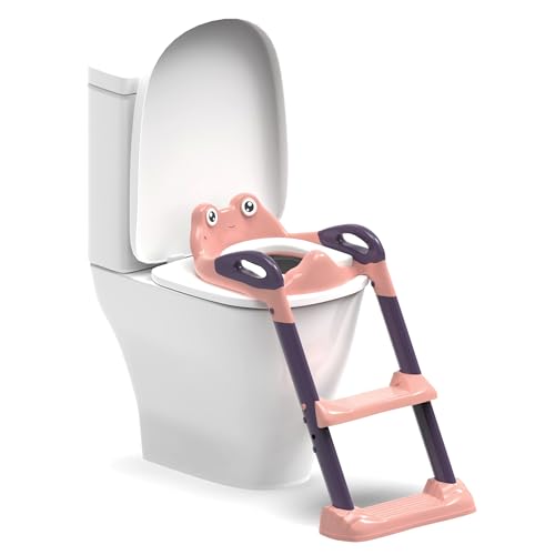 ZENO Potty Toilet Seat | Potty Training Seat | Adjustable Baby Child Toddler Kid Toilet Trainer with Step Stool Ladder for Boy and Girl (Pink & Purple)