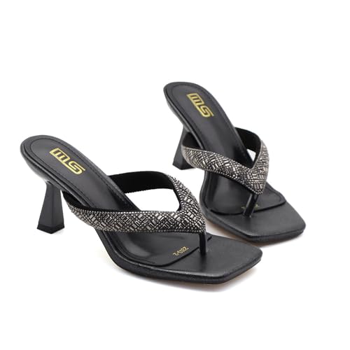 Women's Square Open Toe Heeled Sandals with Rhinestone Square Open Toe Kitten Heel Flip Flops Thong Slippers for Women3