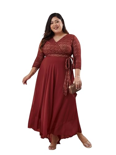 Image of Miss Chase A+ Women's Floral Printed Relaxed Fit V -Neck 3 /4Th Sleeve Georgette Maxi Dress