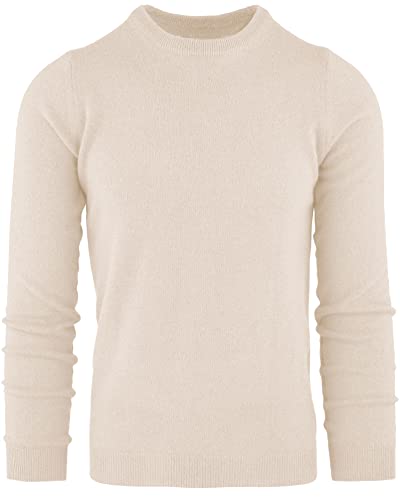 Cashmere Zone - Sweater de Cuello Redondo para Hombre, 30% de Cachemira y 70% de Lana, Fabricado en Italia, con Manga Larga y Tejido de Punto Invernal (L, Crema)