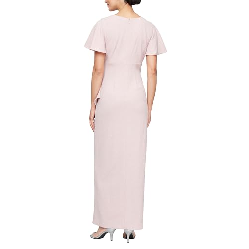 Image of S.L. Fashions Women's Long Empire Waist Mother of The Bride Dress with Side Ruffle & Surplice Neck (Petite and Regular Sizes)