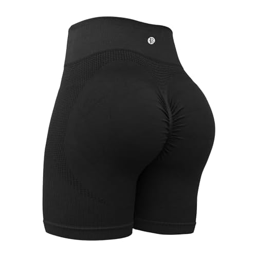 RUNNING GIRL Seamless Scrunch Workout Gym Shorts for Wome,High Waist Tummy Control Athletic Running Biker Shorts A-black X-Large