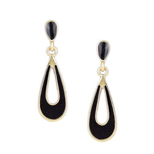 Estele Jewellery For Women Gold Plated Classic Drop Earrings with Black Enamel for Girls and Women-580/708 ER (B08CPY3DJL) Amazon Price History, Amazon Price Tracker