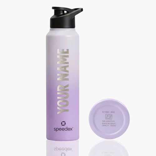 Image of Speedex Engraved Name Stainless Steel Sipper Water Bottle 1 Ltr - Customised Personalised Bottle for Kids & Adults, School, Gym, Sports, Black, Set of 1 (Dual Purple, Set Of 1)