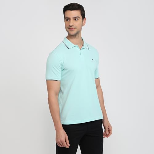 Image of Park Avenue Men Slim Fit Solid Pattern Cotton Polyester Blend Half Sleeve Polo Neck Casual T-Shirt