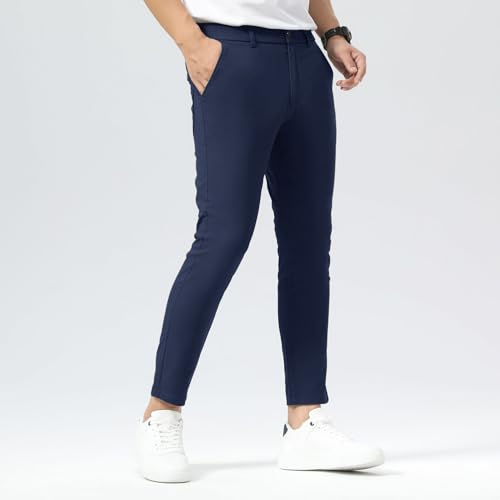 Plaid&Plain Men's Slim Fit Khaki Pants Stretch Cropped Chino Skinny Pants3