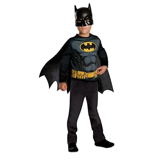 Rubies Set Accesorios Batman para niños y niñas, Camiseta impresa y máscara, Oficial Warner, DC Comics para Halloween, Carnaval, Navidad y cumpleaños