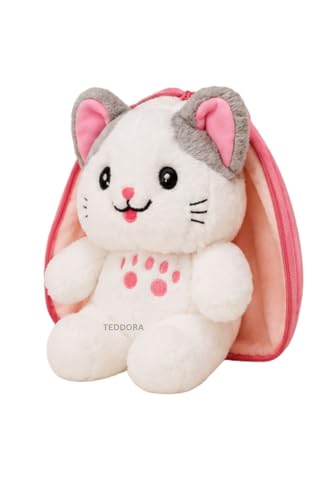 Image of Cat with Chain Reversible Strawberry Soft Toy for Girls Boys Kids, Zipper Animal Stuffed Baby Teddy Gift Birthday, 25cm