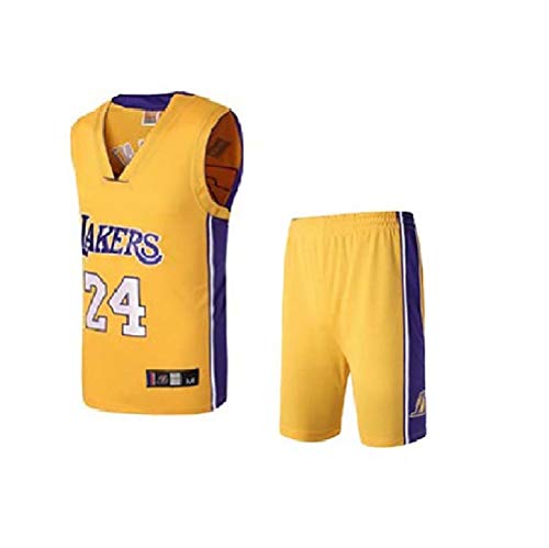 Yacn No. 24 Maillot de basket, débardeur et short de basket en tricot de broderie pour homme avec Bryant 24" Lakers, jaune, L