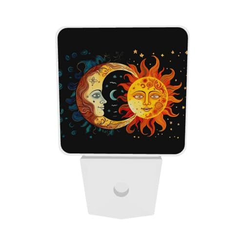 Image of Golden Sun Night Light Set of 2, Moon and Stars Auto Sensor LED Dusk-to-Dawn Nightlights, Plug-in Sensor Lamp for Bedroom Bathroom Kitchen Hallway Stairs Decorative
