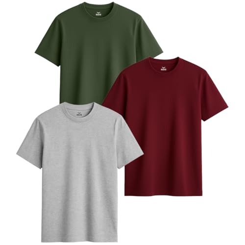 Image of Nobero 100% Cotton Tshirts for Men Combo Pack of 3 | Regular Fit Round Neck Half Sleeve