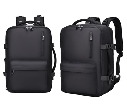 Fashion Expandable Travel Backpack, 24L-46L Capacity, USB Charging Port, 17-inch Laptop Compartment, Waterproof Nylon, Suitable for Travel & Commute (Classic Black)