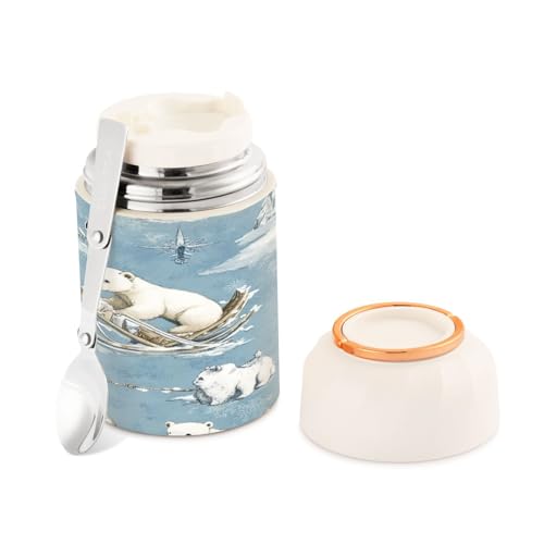 Ewusp Polar Bear - Termo de comida para adultos, 500 ml, acero inoxidable, doble pared, aislado al vacío, con cuchara plegable, sin BPA, recipiente para sopa a prueba de fugas