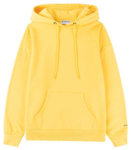 Betterchic Women's Casual Hooded Sweatshirt Soft Brushed Fleece Pullover Hoodie (Yellow,M #TOP10