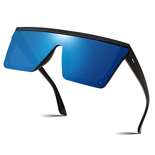 Image of FEISEDY Oversized Square Trendy Sunglasses Womens Mens Futuristic Flat Top Visor Shades UV400 B2470