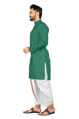 Image of UNIQUE MOMENTS Men's Cotton Dhoti Kurta Set with Full Sleeves Solid Pattern Modern Style and Mandarin Collar Neck | Perfect for Puja & Celebrations