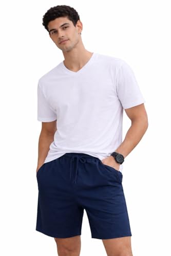 Image of Men's Solid Cotton Lounge Shorts | Premium Soft Breathable Casual Shorts with Elastic Drawstring Waist | Regular Fit Above Knee for Home, Gym & Travel