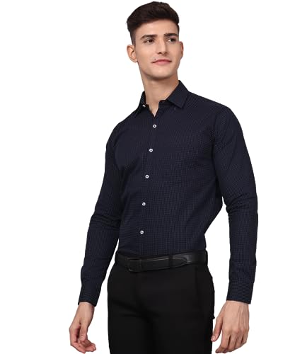 Image of TryBuy Premium Pure Cotton Dot Printed Casual /Formal Navy Blue Shirt for Men