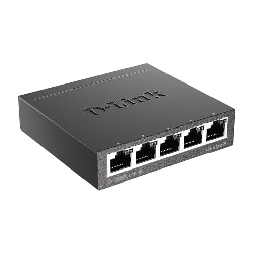 D-Link Ethernet Switch, 5 Port Gigabit Unmanaged Metal Desktop Plug and Play Compact (DGS-105),Black