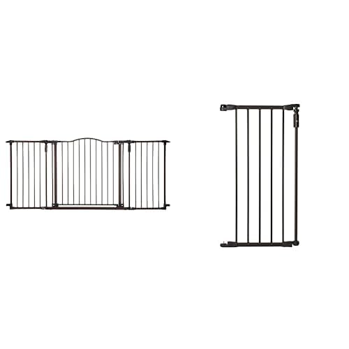Toddleroo by North States 72” Wide Deluxe Décor Baby Gate & 15" Wide Extension Bundle: Sturdy Safety gate with one Hand Operation. Hardware Mount. Fits 38.3-87” Wide. (30" Tall, Matte Bronze)