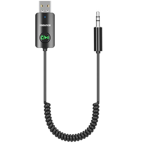 Image of Sounce Bluetooth Car Receiver with Hands-Free Calling,Built-in Microphone, 85 cm Coiled Cable, Multi-Function Button, Music Playback, Wireless AUX Adapter for Car Audio (Black)