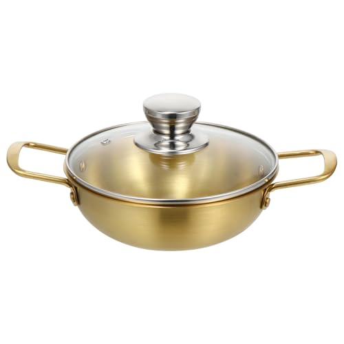 HOUDERCO Olla de Ramen y Diseño Liso de Acero Inoxidable Dorada con Tapa de Sartén Doméstica Adecuado para Cocina Casera