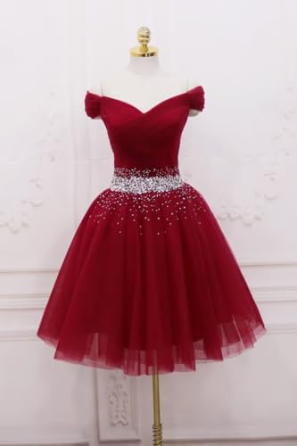 Asulla Sequins Off Shoulder Short Prom Homecoming Dresses for Teens Puffy Tulle Cocktail Party Dress3