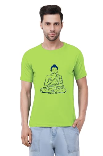 Image of Caseria Men's Cotton Printed T-Shirt -Buddha | 100% Cotton | Half Sleeves | Regular Fit | Printed | Round Neck | Graphic T Shirt