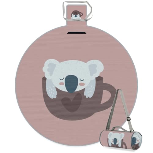 Shimoshe Cup Koala Picnic Outdoor Blanket Foldable Waterproof Sandproof Beach Blanket Portable Water-Resistant Round Picnic Mat for Travel Camping Park Lawn