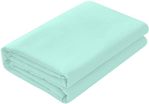 Image of Queen Size Bed Sheet - 600 Thread Count Single Flat Sheet Only - Long Staple Egyptian Cotton Top Sheet Wrinkle & Fade Resistant - Aqua Blue