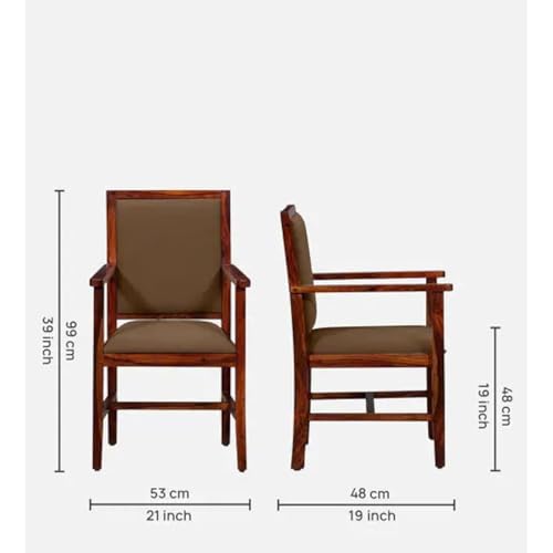 Image of Solid Wooden Chair | Arm Chair for Living Room, Bedroom & Home (48D x 53W x 99H Centimeters (Peshtigo-Honey Oak, One Seat)