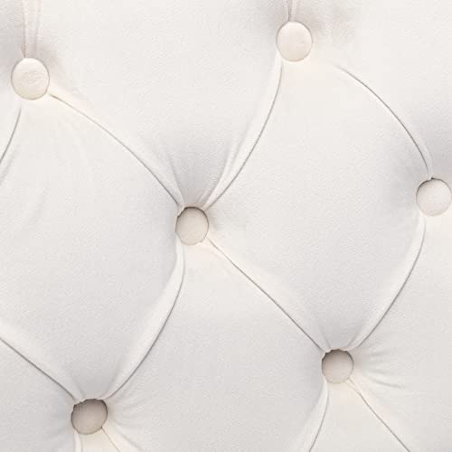 Velvet Button Tufted Wingback Dining Chairs, Mid Century Fabric Upholstered Solid Wood Hostess Parsons Dining Chairs With Nail Heads, Set Of 2, Ivory #TOP4