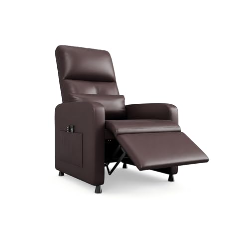 GarveeLife Sillón Relax Reclinable Eléctrico con Masaje de 4 Puntos y Calefacción Lumbar, Butaca Eléctrica Tapizada en PU, Estructura Metálica Reforzada, 83x76x102 cm, Enchufe Europeo, Marrón
