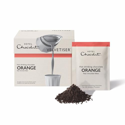 Image of Hotel Chocolat Hot Chocolate Mix - Orange Drinking Chocolate with Real Chocolate Flakes, 10 Servings, Gourmet Cocoa