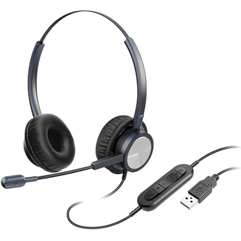 EMAIKER USB PC Headset with Noise Cancelling Microphone for Work, Office Headphones USB-A for PC Mac Laptop, Works for Softphones Skype Teams Zoom Webinar Webex Ringcentral Meeting Dragon Dictation Cover